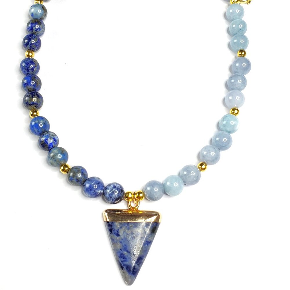 Sodalite and Agate Necklace Blue & Gold Gemstone Necklace